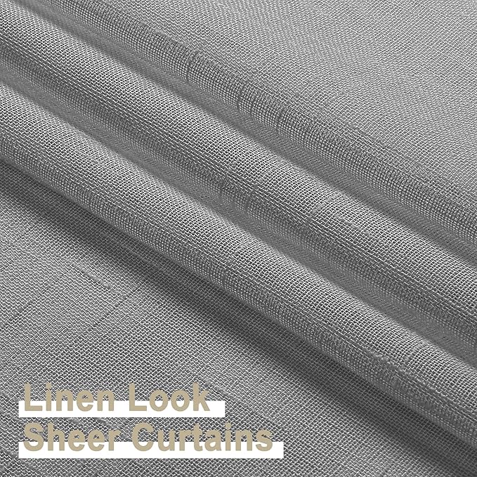 Aiyufeng Gray Faux Linen Sheer Curtains 96 Inches Long 2 Panels, Light Filtering Textured Soft Rod Pocket Window Curtain Panels for Farmhouse Living Room Bedroom, Each 40Wx96L Inch, Grey