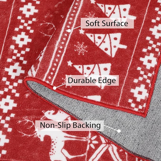 RUGSREAL 8x10 Christmas Area Rug Christmas Tree and Deer Pattern Boho Floor Cover Machine Washable Indoor Carpet Rug Decorative Non Slip Accent Rug for Kitchen Bathroom Living Room Bedroom