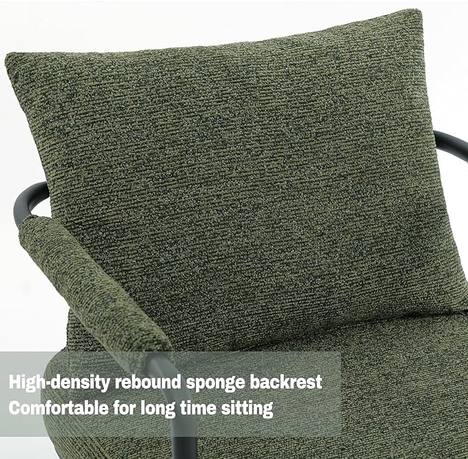 Mid-Century Modern Accent Chair, Comfy Upholstered Lounge Arm Chair with Chenille Fabric for Living Room, Bedroom, Apartment, Reading Corner, Office, Green