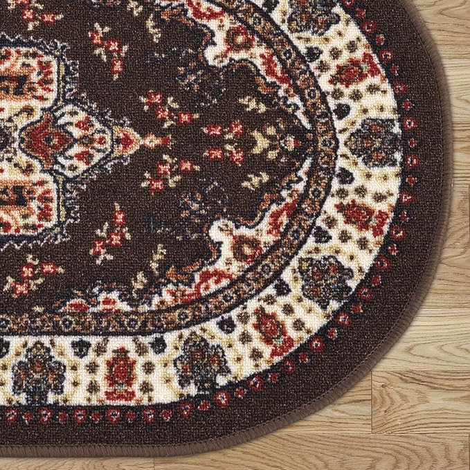 Antep Rugs Alfombras Oriental Traditional 2x5 Non-Skid (Non-Slip) Low Profile Pile Rubber Backing Kitchen Area Rugs (Brown, 2' x 5' Oval)