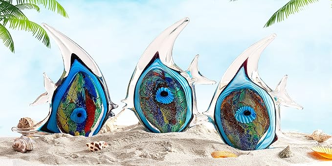 EUSTUMA Hand Blown Glass Tropical Fish Figurines Ornament,Sea Animal Sculpture for Fish Tank Aquarium,Sea Animals Collection for Birthday Gift,Glass Sculpture