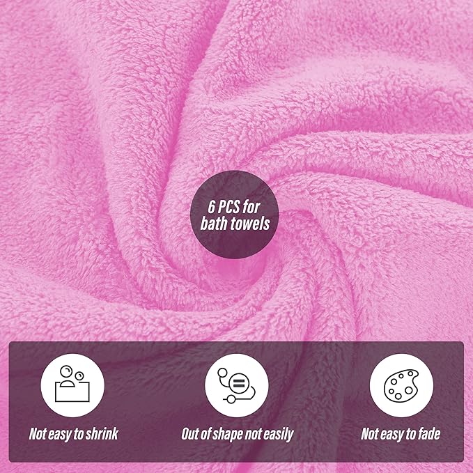 MOONQUEEN 6 Pack Premium Bath Towel Set - Quick Drying - Microfiber Coral Velvet Highly Absorbent Towels - Multipurpose Use as Bath Fitness, Bathroom, Shower, Sports, Yoga Towel (Frozen Berry)
