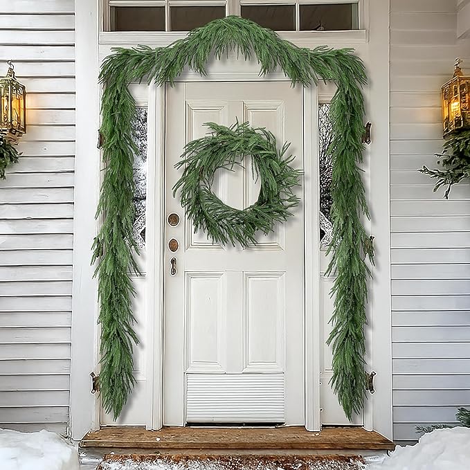 4 Pcs Christmas Norfolk Pine Garland, 6 Ft Dense Norfolk Pine Real Touch Garland, Artificial Pines Greenery Garlands for Christmas Holiday Mantle Fireplace Table Home Decor