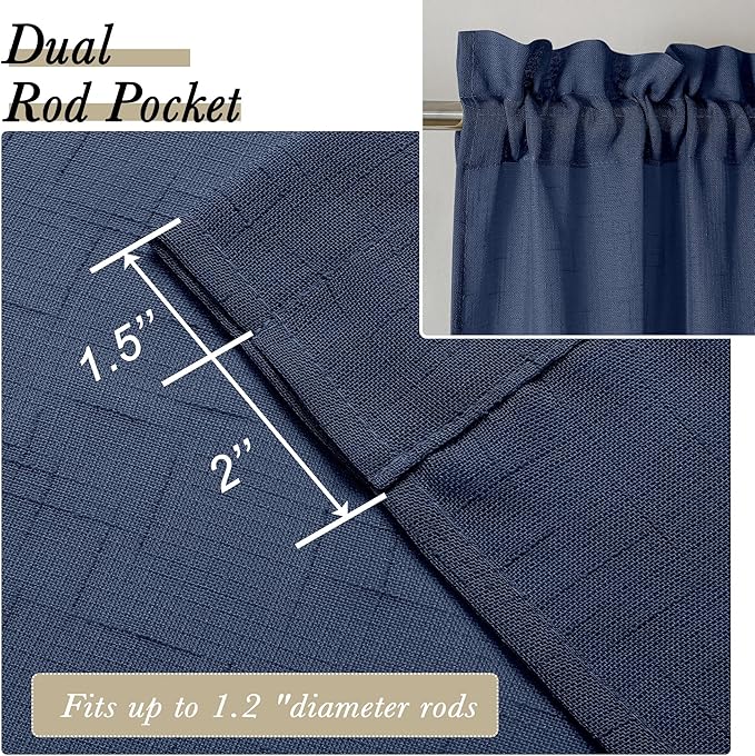 Aiyufeng Navy Blue Long Sheer Curtains - Slub Texture Semi Sheer Window Covering, Light & Airy Privacy Sheer Panels for Bedroom Living Room Patio Glass Door, 40 inch Width x 96 inch Length, Set of 2