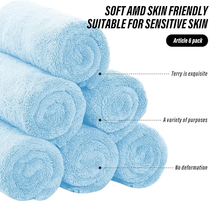 MOONQUEEN 6 Pack Premium Hand Towels - Quick Drying - Microfiber Coral Velvet Highly Absorbent Towels - Multipurpose Use as Hotel, Bathroom, Shower, Spa, Hand Towel 16 x 28 inches (Aquamarine)