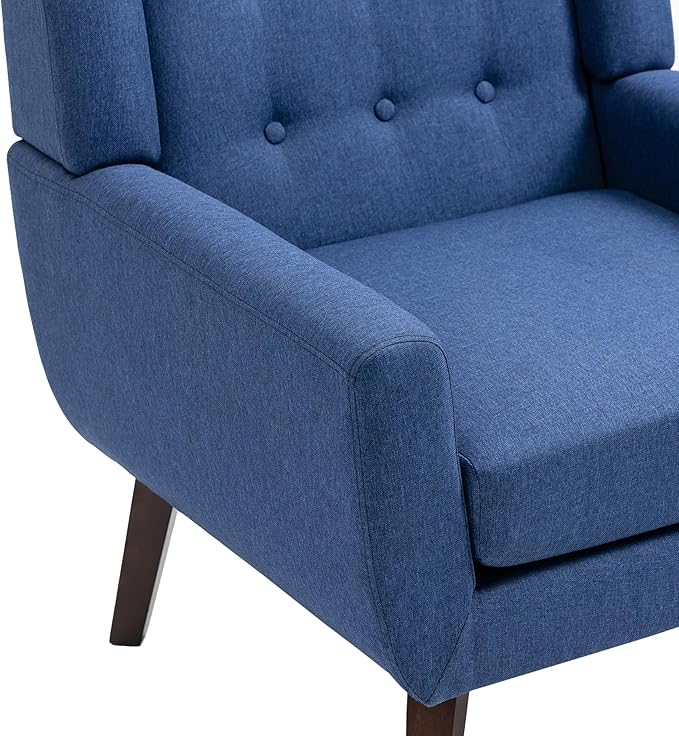 UIXE Accent Chairs Set of 2, Modern Upholstered Arm Chair Mid-Century Club Armchair Comfy Single Sofa Button Tufted Living Room Reading Seat Bedroom Side Sitting, Blue