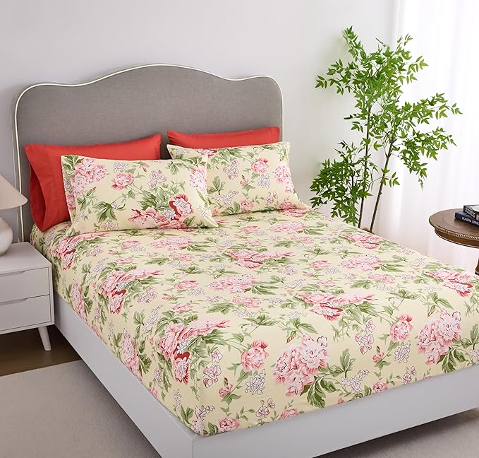 Queen Size Bed Sheets Set Deep Pockets - 6PC Floral Ultra Soft Microfiber Bed Sheets - Easy to Clean, 90 Thread Count Sheets with Fitted Sheet, Flat Sheet & Pillowcases (Rose Floral)
