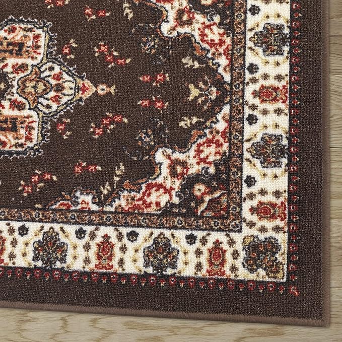 Antep Rugs Alfombras Oriental Traditional 2x4 Non-Skid (Non-Slip) Low Profile Pile Rubber Backing Kitchen Area Rugs (Brown, 2'3" x 4')