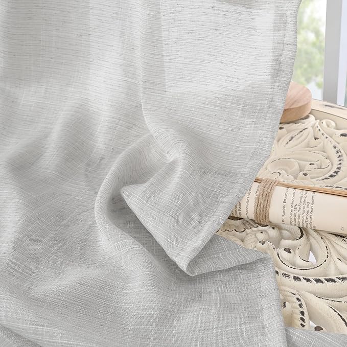 BGment Light Grey Linen Semi Sheer Curtains for Living Room - Rod Pocket Light Filtering Window Drapes Natural Textured for Bedroom Office Lightweight Rustic, 2 Panels Set, 52 X 63 Inch