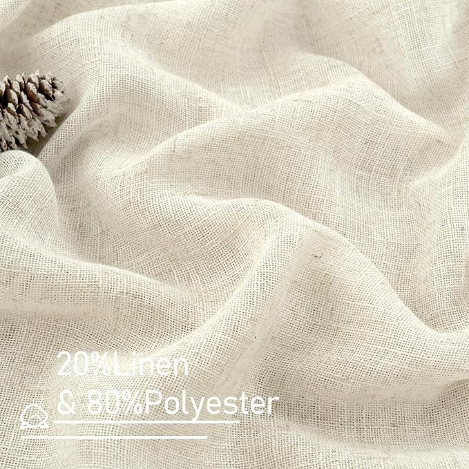 LAMIT Linen Sheer Curtains 72 Inch Length 2 Panels, Linen Textured Light Filtering Semi Sheer Back Tab and Rod Pocket Burlap Boho Neutral Drapes for Bedroom/Living Room, Ivory Cream, 52 x 72 Inch