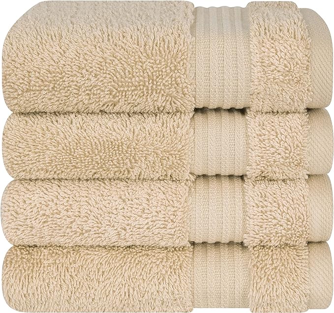 Cotton Paradise 100% Cotton Turkish Washcloth Set for Bathroom, 4 Piece Soft Absorbent Small Hand Face Towels Wash Rags, Beige