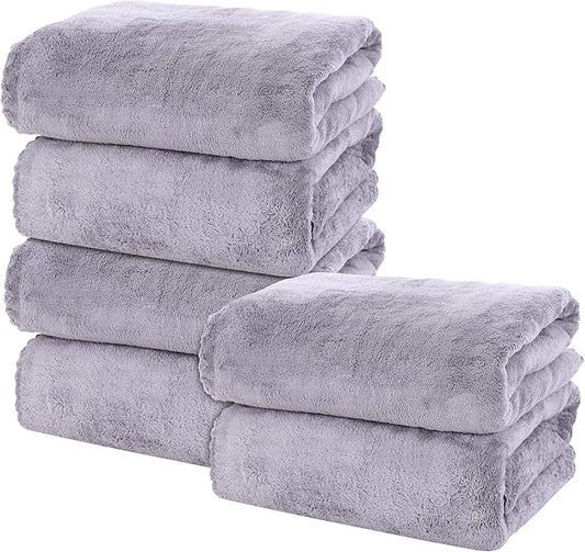 MOONQUEEN 6 Pack Premium Bath Towel Set - Quick Drying - Microfiber Coral Velvet Highly Absorbent Towels - Multipurpose Use as Bath Fitness, Bathroom, Shower, Sports, Yoga Towel (Grey)