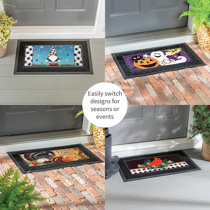 Evergreen Sassafras Fall Christmas Holiday Doormat Insert Bundle & Tray Set of 5, Interchangeable Entrance Door mats Indoor and Outdoor Welcome Mat 30 x 18 Tray Non Slip Backing Low Profile