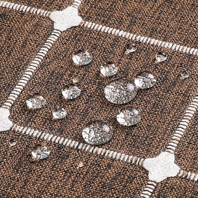 MitoVilla 72 x 84 Brown Boho Extra Long Shower Curtain, Farmhouse 84 inch XL Polyester Linen Texture Tassel Fabric Shower Curtain Set with Hooks for Cottagecore Country Bathroom Decor