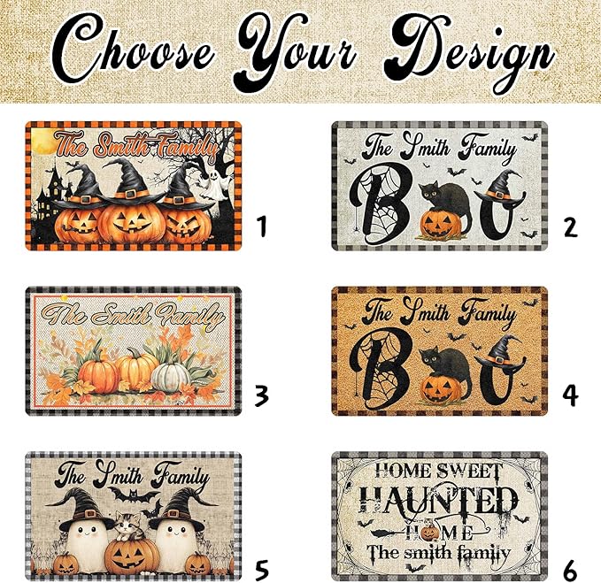 Personalized Halloween Door Mat Custom Happy Halloween Non-Slip Indoor Doormat Customized Halloween Fall Home Decor for Friend