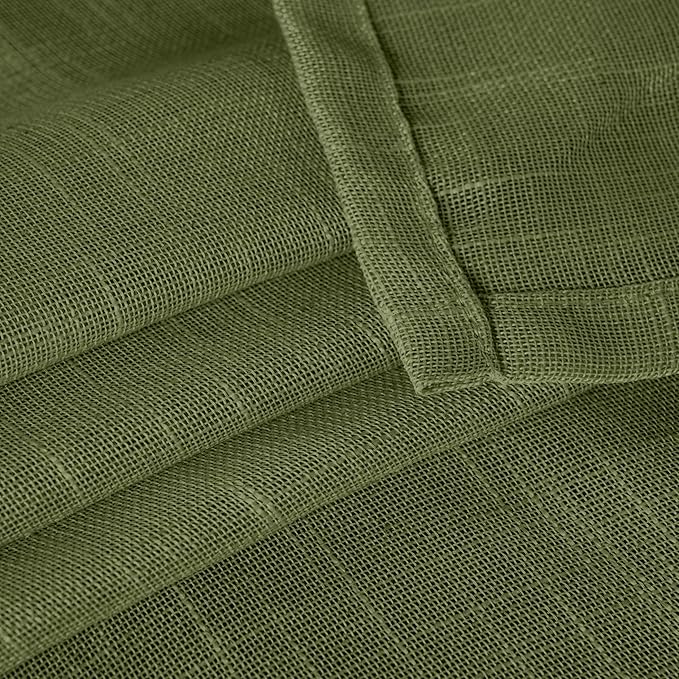 YoungsTex Olive Green Linen Cafe Curtains 36 Inch Length 2 Panels - Small Light Filtering Drapes Half Window Semi Sheer with Rod Pocket Back Tab for Kitchen Window Over Sink, 34 X 36 Inch