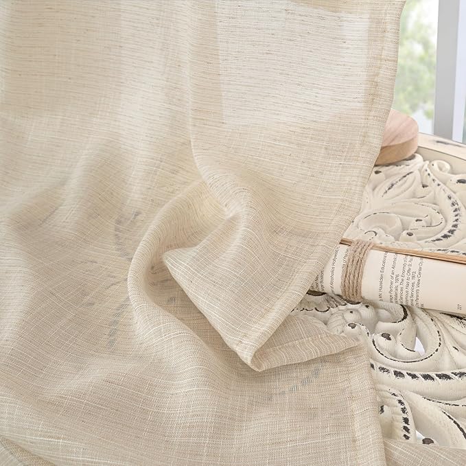 BGment Natural Linen Curtains 96 Inches Long for Living Room - Burlap Semi Sheer Window Drapes with Rod Pocket Light Filtering for Farmhouse Bedroom Lightweight, 2 Panels, 52 Inch Wide Each Panel