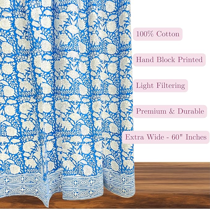 ATOSII Cotton Curtains (Azora Blue, 1 Panel - W 60" X L 108")