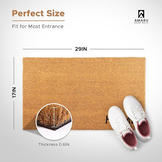 Home Heart - 17"x29" - Coir Door Mat with Heavy Duty Backing - Welcome Mats for Entryway, Porch - Anti-Slip PVC & Coconut Fiber Surface - Natural Home Accessories, Minimalist Original Design