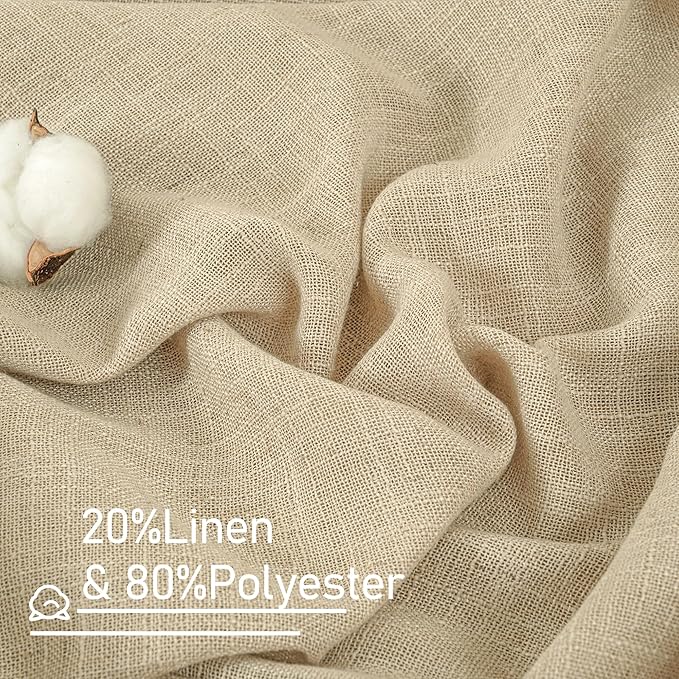 LAMIT Natural Sheer Linen Curtains for Bedroom, Faux Linen Textured Light Filtering Drapes Back Tab and Rod Pocket Boho Neutral Burlap Panels for Farmhouse/Living Room, 2 Panels, 52 x 72 Inch