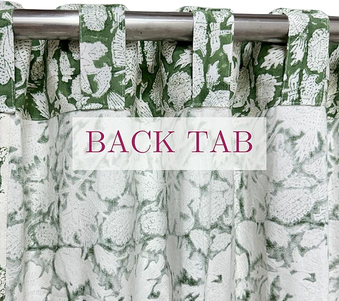 ATOSII 100% Cotton Single Panel Floral Block Print Curtain, Easy Hanging with Rod Pocket & Loop, Living Room, Dining Room, Bedroom Light Filtering Boho Curtains, Set of 1, 60" W X 84" L, Meraki Green