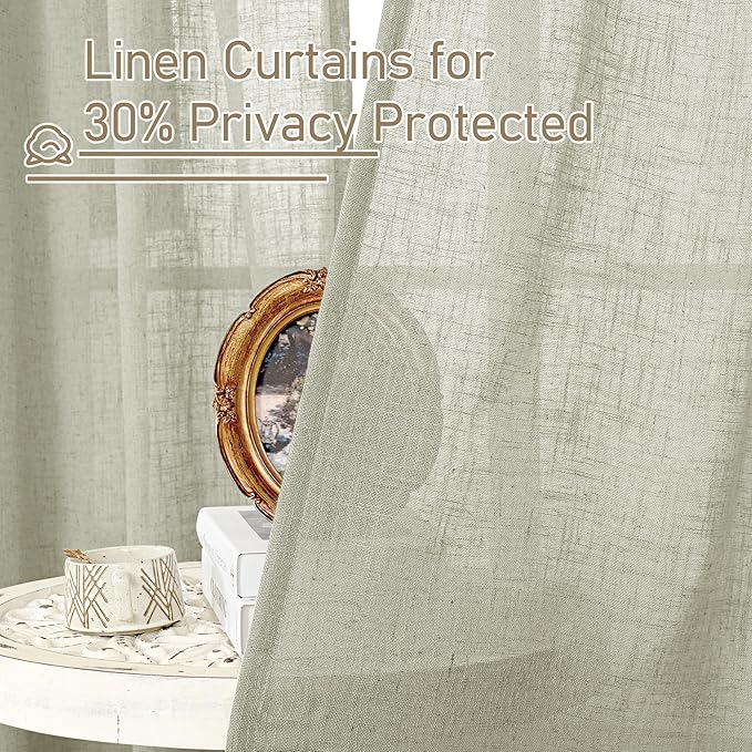 LAMIT Sage Grey Linen Boho Curtains 78 inch Length 2 Panels, Light Filtering Semi Sheer Panels Back Tab and Rod Pocket Neutral Drapes for Bedroom/Living Room, 52 x 78 Inch
