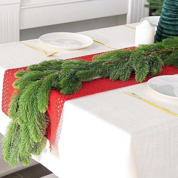 2 Pcs Dense Christmas Norfolk Pine Garland, 6 Ft Single Fork Norfolk Pine Realistic Touch Garland Ornament, Artificial Pines Greenery Garlands for Christmas Holiday Mantle Fireplace Table Home Decor