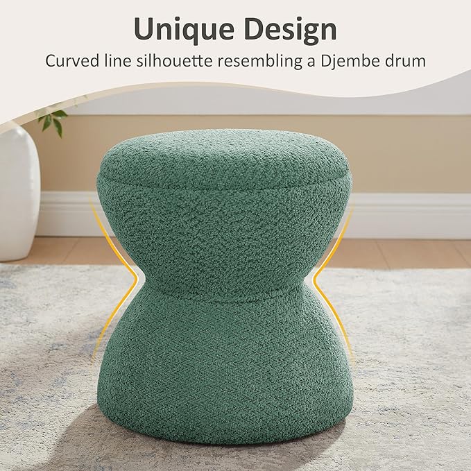 Multi-Functional Boucle Ottoman, Vanity Stool Chair, Sturdy Wooden Footstool, Suitable for Living Room, Bedroom, and Entryway, Without Installation, Green