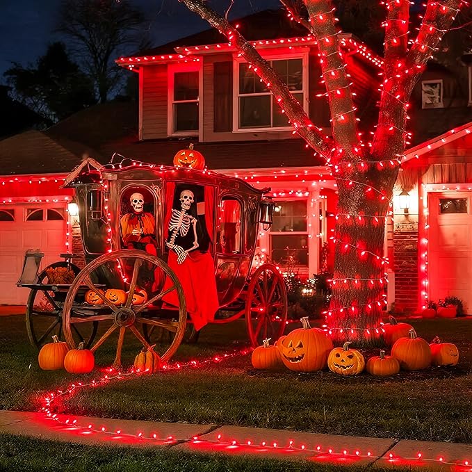 JMEXSUSS Red Halloween Lights Battery Operated, 33ft 100 LED Halloween Lights Indoor Outdoor with Remote, Red String Light for Tree Yard House Patio Decor