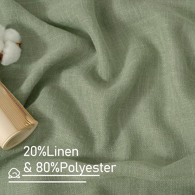 LAMIT Sage Green Linen Curtains for Living Room, 78 inch Length, Light Filtering Semi Sheer Panels with Back Tab and Rod Pocket, Christmas Panels for Bedroom/Sliding Glass Door, 52 x 78 Inch