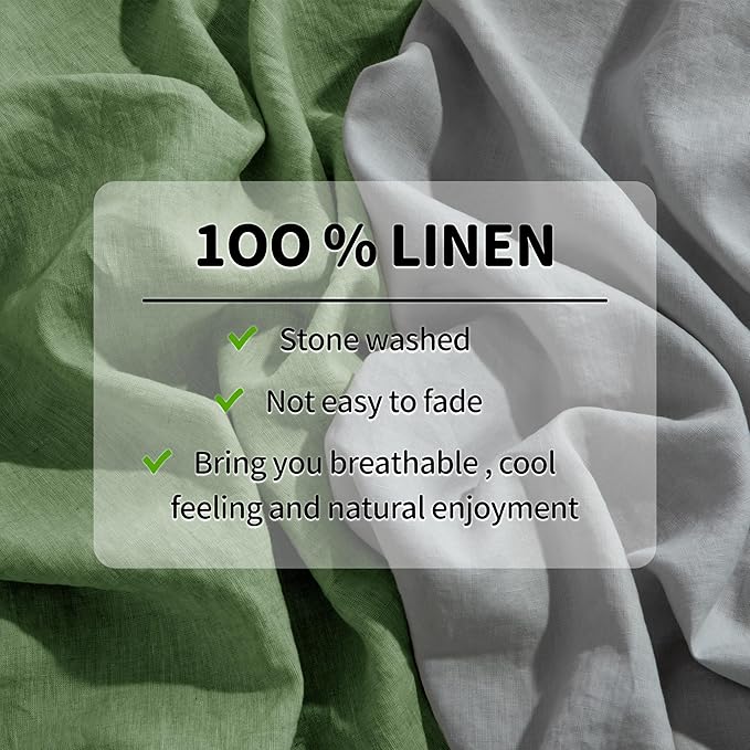 LBRO2M 100% Linen Sheet Set California King Size,Bed Sheets 4 Piece Sets,Solid Color Natural Flax Bed Sheets Soft Breathable Bedding,16" Deep Pocket,All Season (Clifornia King, Green)