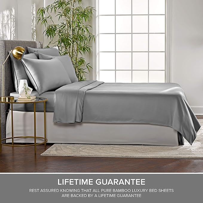 Twin XL Sheets by Pure Bamboo, Genuine 100% Organic Viscose Derived from Bamboo Bed Sheet Set, Luxuriously Soft & Cooling, Double Stitching, Lifetime Quality Promise (Twin XL, Stone Grey)