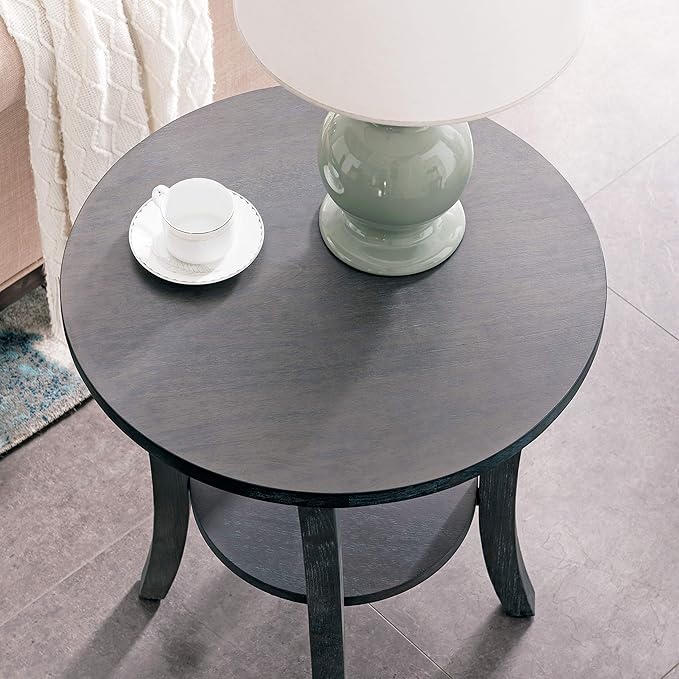 Leick Home 10302-RG Rustic Wire Brushed Driftwood Round Side Table with Shelf, Rustic Gray