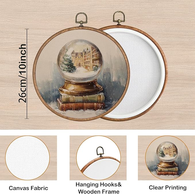 KSDUT Vintage Christmas Wall Decor Art - Retro Crystal Ball Christmas Wall Art Canvas Frame Hanging Prints, Merry Xmas Holiday Round Wall Art Decor for Home Farmhouse Decorations 10"x10"