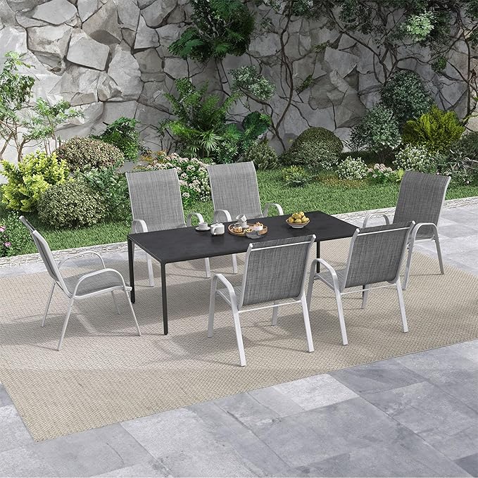 Amopatio Patio Chairs Set of 6, Stackable Dining Chairs for All Weather, Silver Outdoor Chairs Garden Outdoor Furniture for Backyard Deck, Light Grey