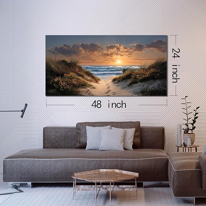 Sunset Canvas Wall Art Brown Wall Decor Seascape Art Print Landscape Wall Decorations Large Blue Picture 24" x 48" Coastal Artwork for Living Room Bedroom Office