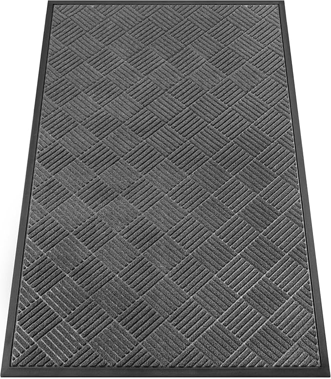 Indoor Outdoor Door Mat, 5’x 3' Doormat for Entryway, Rubber Backing Non Slip Front Door Mat Outside Entrance, Super Absorbent Commercial Floor Mat for Home Office, Gray