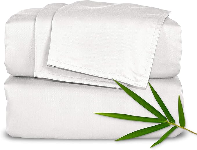 California King Sheets by Pure Bamboo, Genuine 100% Organic Viscose Derived from Bamboo Bed Sheet Set, Soft & Cooling, Double Stitching, Lifetime Quality Promise (California King, White)