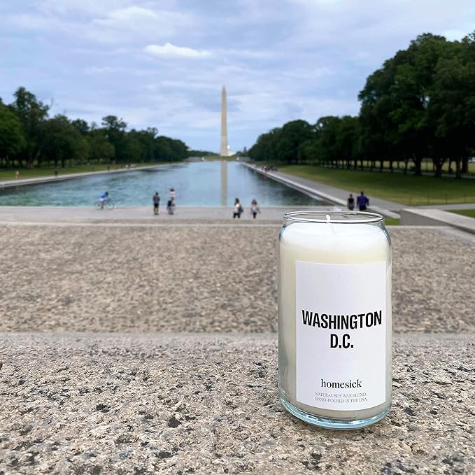 Homesick Scented Candles for Home (Washington D.C.) - 13.75 oz Long-Lasting Soy Wax Jar Candle for Women & Men for All Occasions, 60-80 Hours Burn Time - Notes of Cherry Blossom & Moss