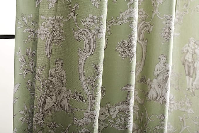 Maison d' Hermine Curtains for Living Room 100% Cotton 84 inch Length One Panel Light Filtering Toile Curtains for Bedroom Windows with Rod and Loop Pockets Drapes (Joli Jouy Green, 50" W x 84" L)