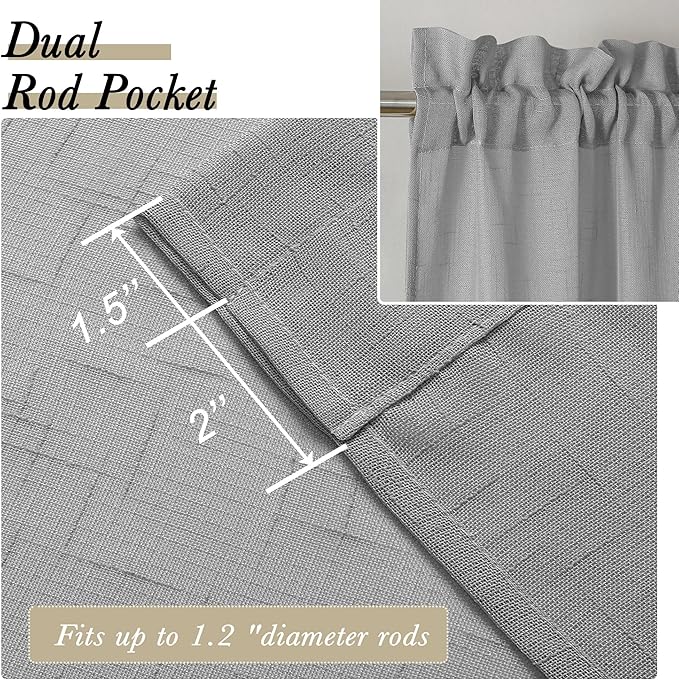 Aiyufeng Gray Faux Linen Sheer Curtains 96 Inches Long 2 Panels, Light Filtering Textured Soft Rod Pocket Window Curtain Panels for Farmhouse Living Room Bedroom, Each 40Wx96L Inch, Grey