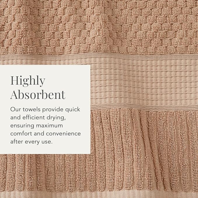 NY Loft 100% Cotton Hand Towel 6 Pack Hand Towel Set | Super Soft & Absorbent Quick-Dry Hand Towels 16" x 28" |Textured and Durable Cotton | Trinity Collection (6 Pack Hand Towel, Light Taupe)