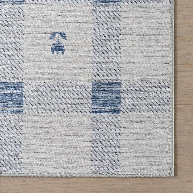 Dash & Albert Valen Plaid Blue Machine Washable Rug, 8.5 X 11.5 Feet, Blue/White Plaid Pattern