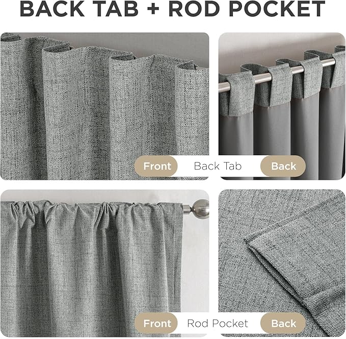 Joydeco Blackout Curtains for Bedroom - 100% Light Blocking 2 Panels Light Grey Drapes 100"W x 120"L, Thermal Insulated Room Darkening Curtains, Linen Textured for Living Room, Rod Pocket & Back Tabs