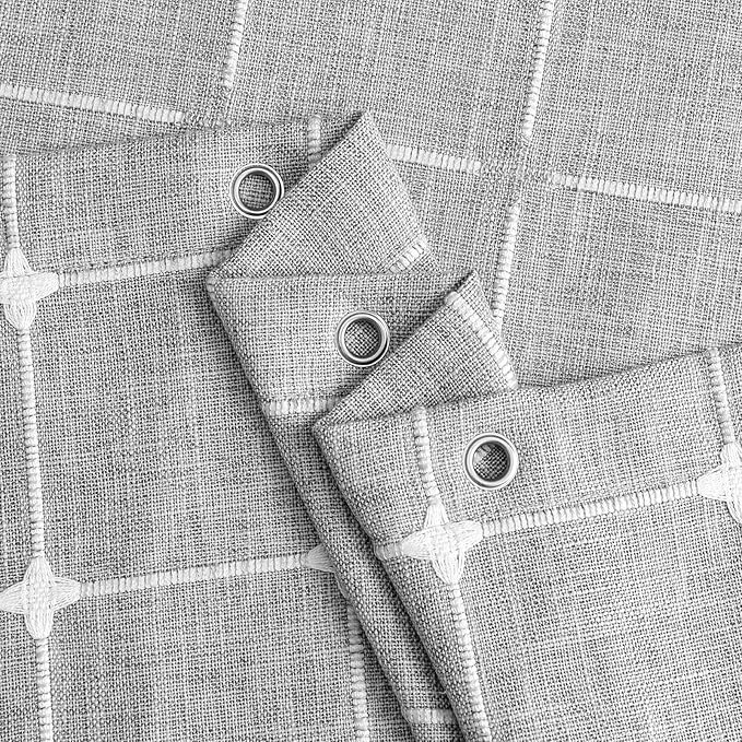 MitoVilla Modern Farmhouse Shower Curtain Set, Grey Boho Shower Curtains for Bathroom Decor, Vintage Rustic Thick Linen Fabric , Country Tassel Cloth, 72 x 72