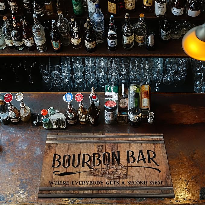 Rustic Home Bar Mat, Bar Runner Mat for Countertop, Unique Spill Mat for Your Home Bar, Dish Drying Pad Counter Mat- Home Bar Accessories Drying Mat 12x18inch