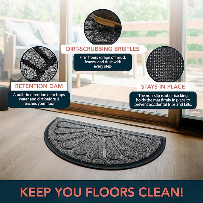 ubdyo Front Door Mat - Low Pile Front Door Mat Outside Entrance - Muddy Dirt Trapping Welcome Matt Outdoor - Rubber Backing Anti Slip Indoor Doormat Entrance, 29" x 17", Bright Grey