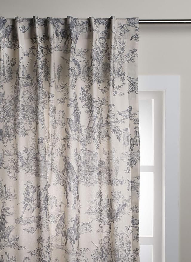 Maison d' Hermine Curtains for living room 100% Cotton 96 inch length One Panel Light Filtering Toile Curtain for Bedroom Windows with rod and loop Pockets Drapes (The Miller Paloma Gray, 50"W x 96"L)
