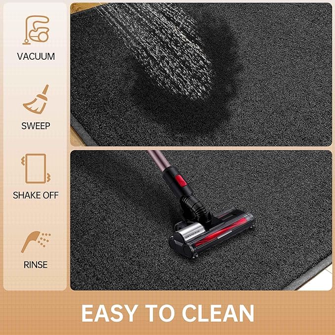 Sturdy Front Door Mat, 24" x 48" Heavy Duty Outdoor Indoor Mats to Trap Dirt and Moisture, Non-Slip Waterproof Doormat Inside Entrance, Washable Welcome Mats for Home Entryway(Black)