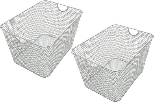 YBM HOME Kitchen Pantry Organizer Wire Basket for Shelves, Cabinets, Pantry, Countertop, Mesh Open Storage Bin Metal Basket for Organizing Food Supplies 14 x 10 x 9, Pack of 2, Silver
